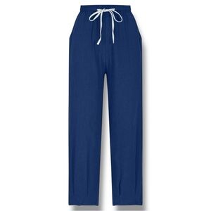 Three Dots Navy High Waist Drawstring Elastic Waist Straight Leg Pants Size S